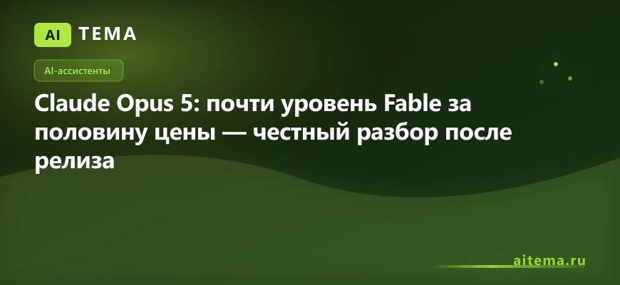 AI-ассистенты: Claude Opus 5: почти уровень Fable за половину цены — честный разбор после релиза — AITEMA